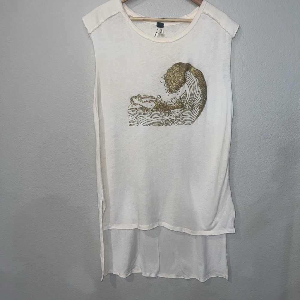 We The Free FP Women's IVORY Barbary Graphic Oversize Muscle Tee P+S+